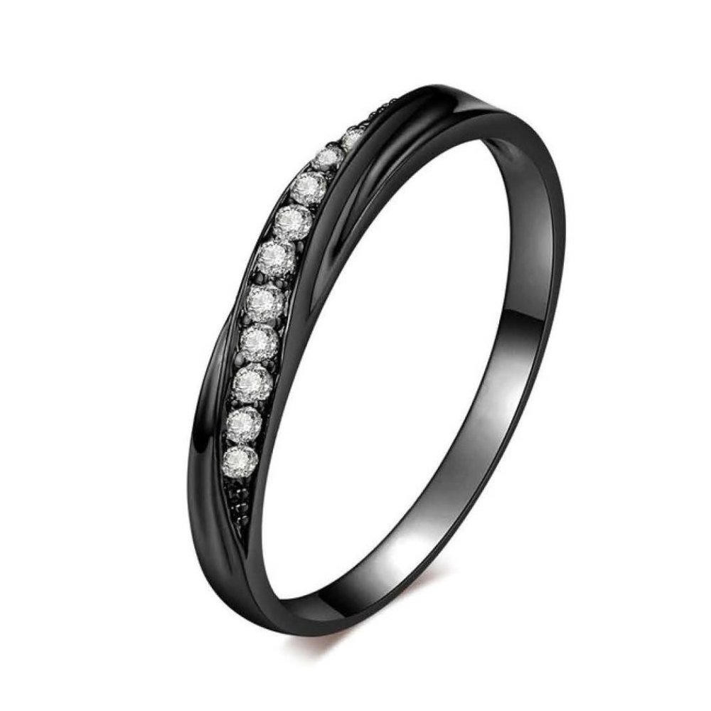 Dahlia Wedding Band Aaa Stellux Cz & Black Gold